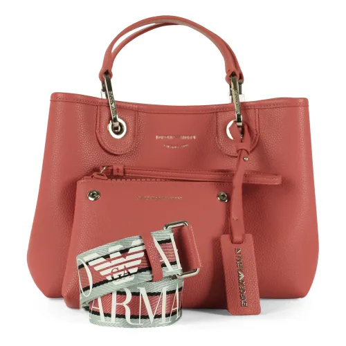 Emporio Armani , Hammered effect medium handbag with logo ,Pink female, Sizes: ONE SIZE