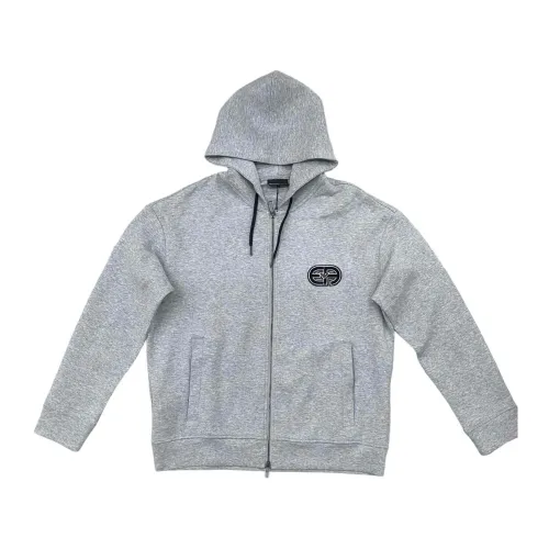 Emporio Armani , Hooded Zip-Up Sweatshirt ,Gray male, Sizes: