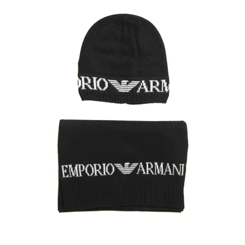 Emporio Armani , Italian Design Scarf and Hat Set ,Black male, Sizes: ONE