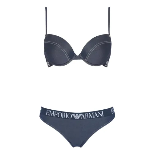Emporio Armani , Jeans Effect Push-Up Brazilian Bikini ,Blue female, Sizes: