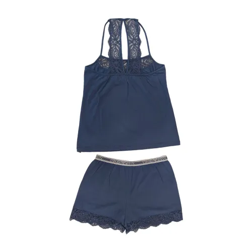 Emporio Armani , Lace Tank Top Pajama Set ,Blue female, Sizes: