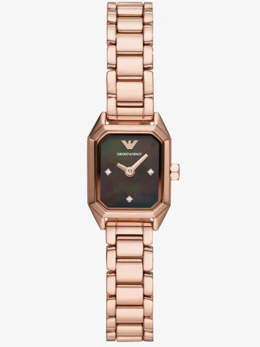 Emporio Armani Ladies Rose Gold Plated Black Mother Of Pearl Octagonal Dial Bracelet Watch AR11247