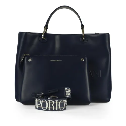 Emporio Armani , Large Embossed Logo Handbag ,Blue female, Sizes: ONE SIZE