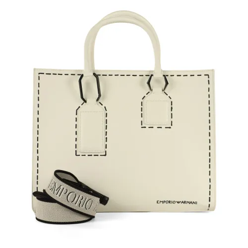 Emporio Armani , Large Handbag with Trompe lOeil Print ,White female, Sizes: ONE SIZE
