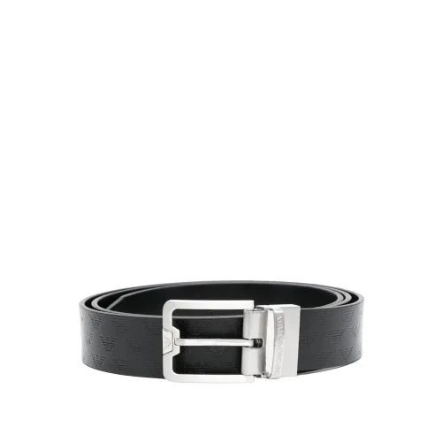 Emporio Armani , Leather Belt with Metal Buckle ,Black male, Sizes: ONE