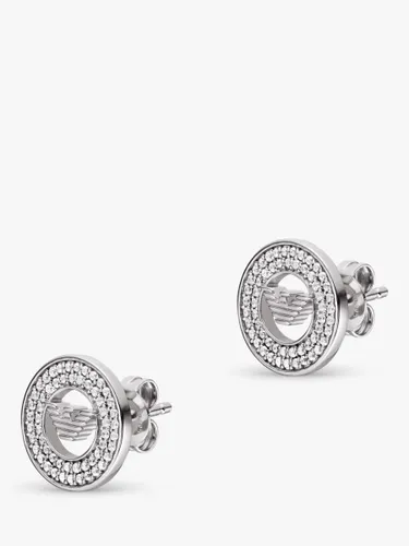 Emporio Armani Logo Cubic Zirconia Stud Earrings, Silver - Silver - Female
