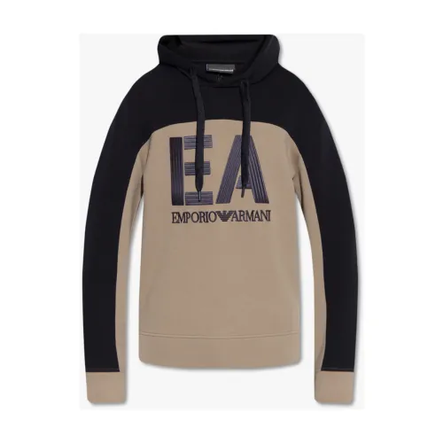 Emporio Armani , Logo Hooded Sweatshirt ,Beige male, Sizes: