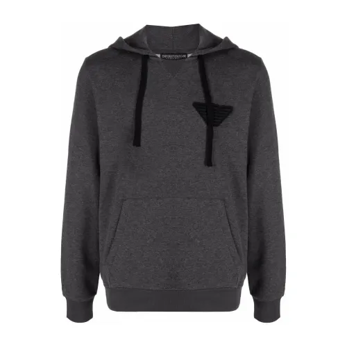 Emporio Armani , Logo Hooded Sweatshirt ,Gray male, Sizes: