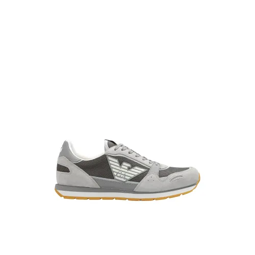 Emporio Armani , Logo Patch Leather Sneakers ,Gray male, Sizes: