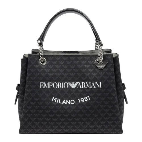 Emporio Armani , Logo Pattern Handbag with Adjustable Strap ,Black female, Sizes: ONE SIZE