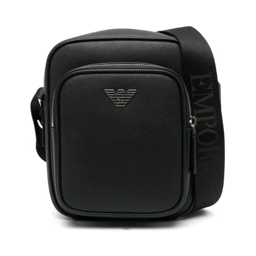 Emporio Armani , Logo-Plaque Leather Messenger Bag ,Black male, Sizes: ONE SIZE