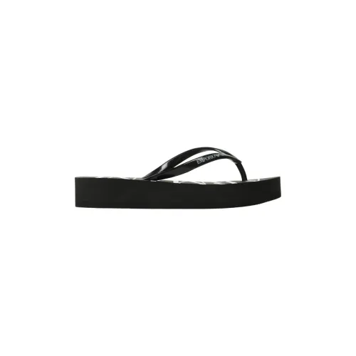 Emporio Armani , Logo Print Flip Flops with Moderate 3.5 cm Heel ,Black female, Sizes: