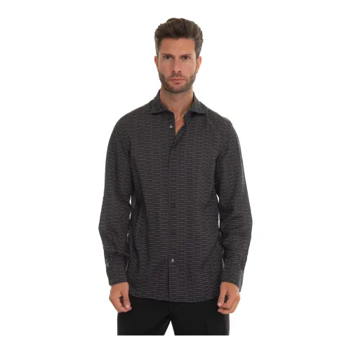 Emporio Armani , Logo Print Long Sleeve Casual Shirt ,Black male, Sizes: