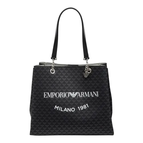 Emporio Armani , Logo Tote Bag with Magnet Closure ,Black female, Sizes: ONE SIZE