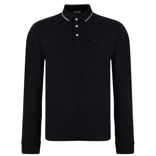 EMPORIO ARMANI Long Sleeved Tipped Polo Shirt - Black