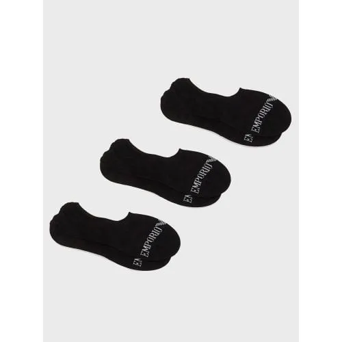 Emporio Armani Loungewear Mens Black 3-Pack Logo Shoe Liner Sock