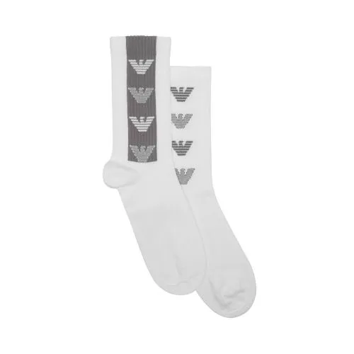 Emporio Armani Loungewear Mens White 2-Pack Logo Tape Sock