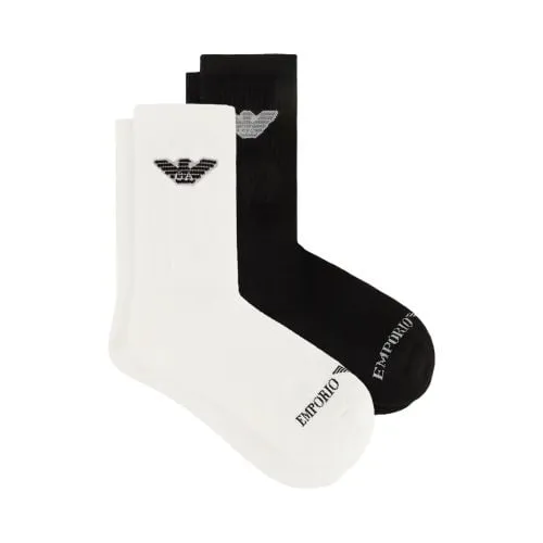 Emporio Armani Loungewear Mens White Black 2-Pack Logo Tape Sock