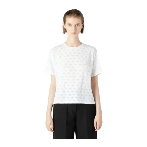 Emporio Armani , Luxurious Devore Crew-Neck T-Shirt for Women ,White female, Sizes: