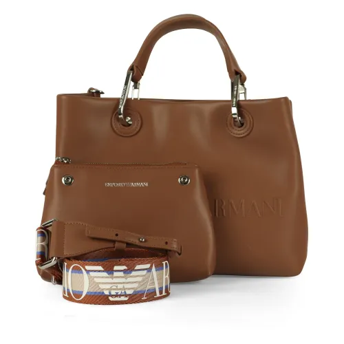 Emporio Armani , Medium Handbag with Embossed Logo ,Brown female, Sizes: ONE SIZE