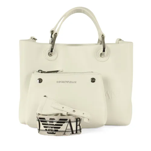 Emporio Armani , Medium Handbag with Embossed Logo ,White female, Sizes: ONE SIZE