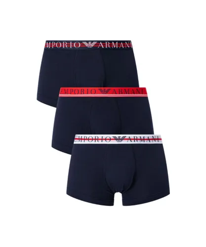 Emporio Armani Mens 3 Pack Mixed Waistband Boxer Trunks in Navy - Multicolour