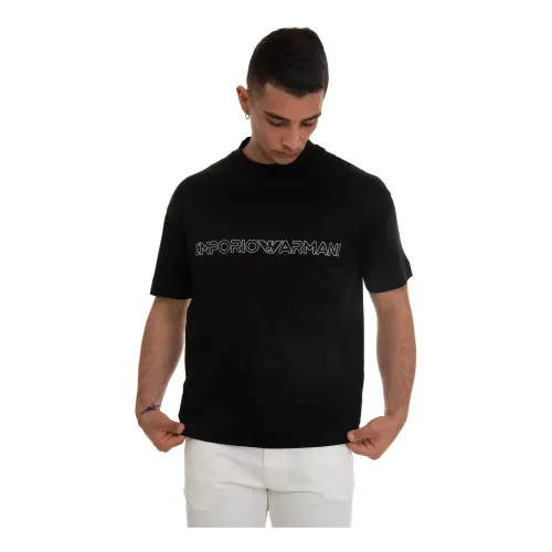 Emporio Armani , Men`s Black Logo T-Shirt ,Black male, Sizes: