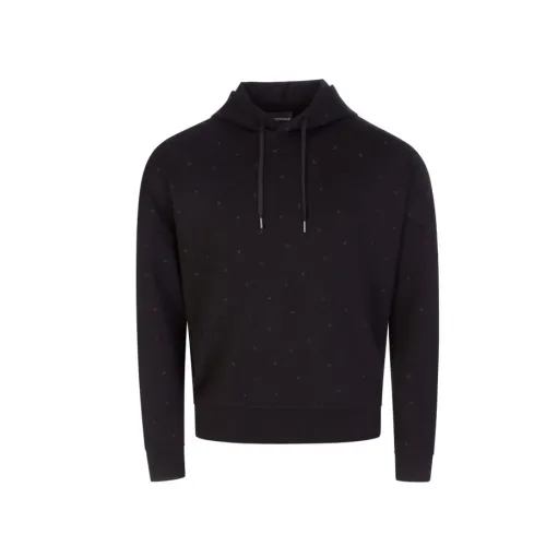 Emporio Armani , Men`s Double Jersey Hoodie with Micro Eagle Print ,Black male, Sizes: