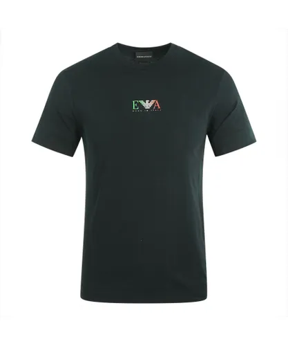 Emporio Armani Mens EA Italian Flag Logo Black T-Shirt Cotton