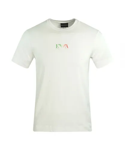Emporio Armani Mens EA Italian Flag Logo White T-Shirt Cotton