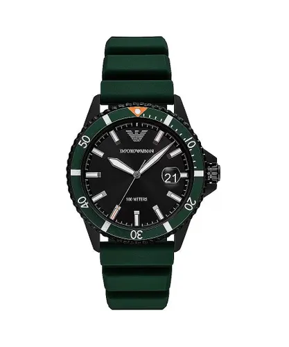 Emporio Armani Mens Green Silicone and Steel Quartz Watch - Multicolour - One Size