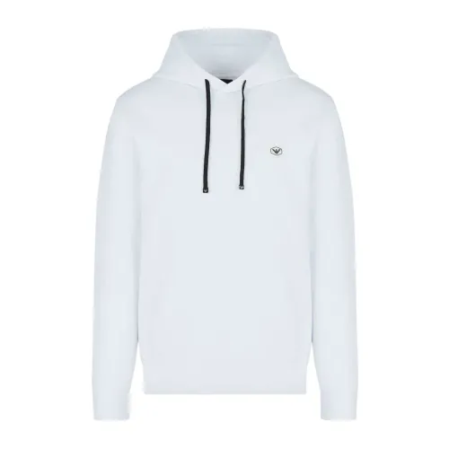 Emporio Armani , Men's Hooded Sweatshirt with Micro Logo ,White male, Sizes: