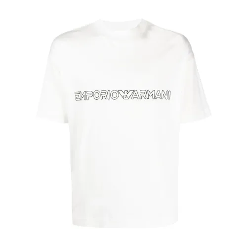 Emporio Armani , Men`s Logo Print Crew Neck T-shirt ,White male, Sizes: