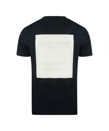 Emporio Armani Mens Milano Plaque Navy T-Shirt - Blue Cotton