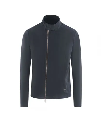 Emporio Armani Mens Navy Blue Leather Jacket