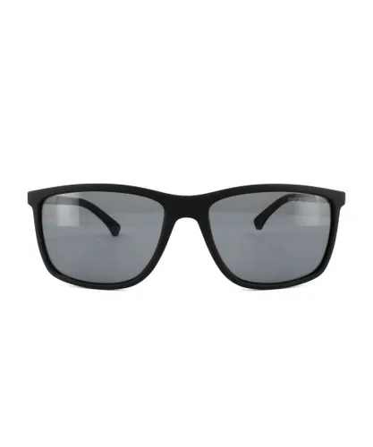 Emporio Armani Mens Sunglasses 4058 5063/81 Black Rubber Grey Polarized - One
