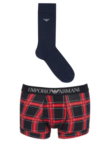 Emporio Armani Men's Trunk+Socks Tartan Mix Gift Set