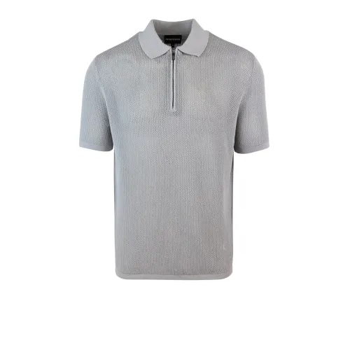 Emporio Armani , Mesh Polo Zip T-shirt Grey ,Gray male, Sizes: