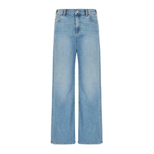 Emporio Armani , Modern Fit Cropped Wide Leg Jeans ,Blue female, Sizes: