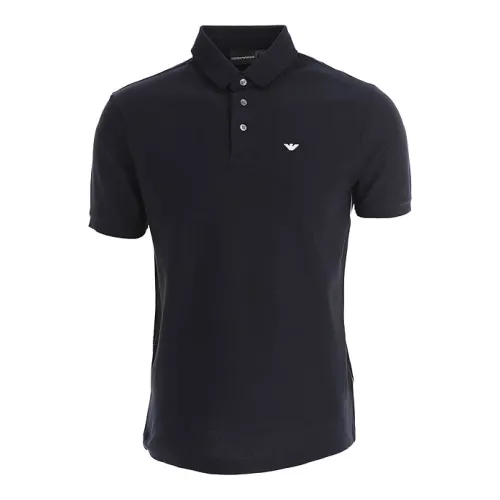 Emporio Armani , Navy Blue Cotton Jersey Short Sleeve Polo with Micro Eagle Embroidery ,Black male, Sizes: