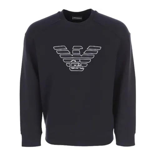 Emporio Armani , Navy Blue Double Jersey Eagle Logo Sweatshirt ,Blue male, Sizes: