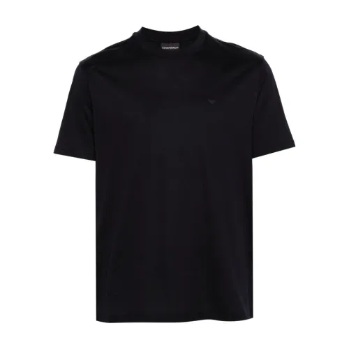 Emporio Armani , Navy Blue Logo Crew Neck T-shirt ,Black male, Sizes: