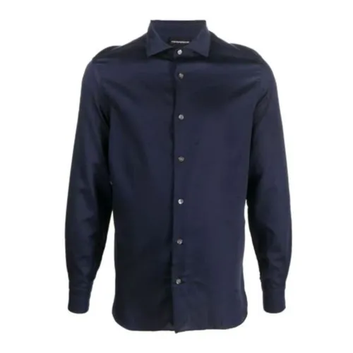 Emporio Armani , Navy Blue Regular Fit Shirt with All Over Eagle Logo ,Blue male, Sizes: