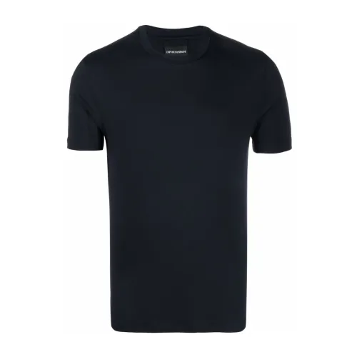 Emporio Armani , Navy Blue Round Neck T-Shirt ,Black male, Sizes:
