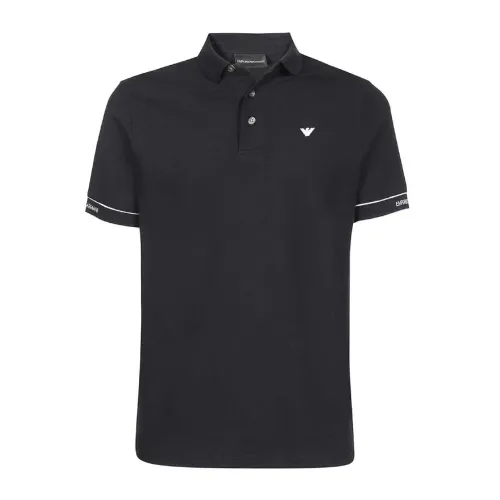 Emporio Armani , Navy Blue Short Sleeve Cotton Jersey Polo with Micro Eagle Embroidery ,Black male, Sizes: