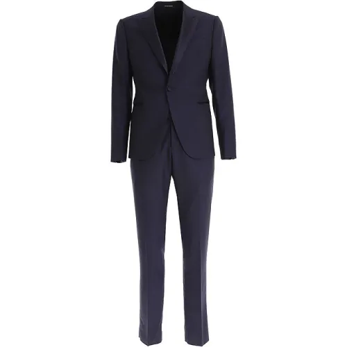 Emporio Armani , Navy Blue Suit with Contrasting Lapels ,Blue male, Sizes: