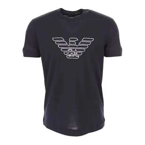Emporio Armani , Navy Blue Tencel Blend Eagle Logo T-shirt ,Blue male, Sizes: