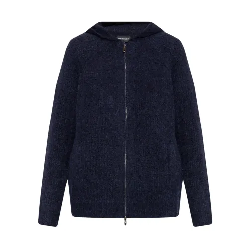 Emporio Armani , Navy Blue Wool Hooded Sweatshirt ,Blue female, Sizes: