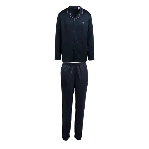 Emporio Armani , Open Satin Pyjama with Iconic Embroidered Eagle on Chest ,Blue male, Sizes: