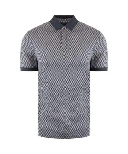 Emporio Armani Patterned Mens Light Grey/Black Polo Shirt Cotton